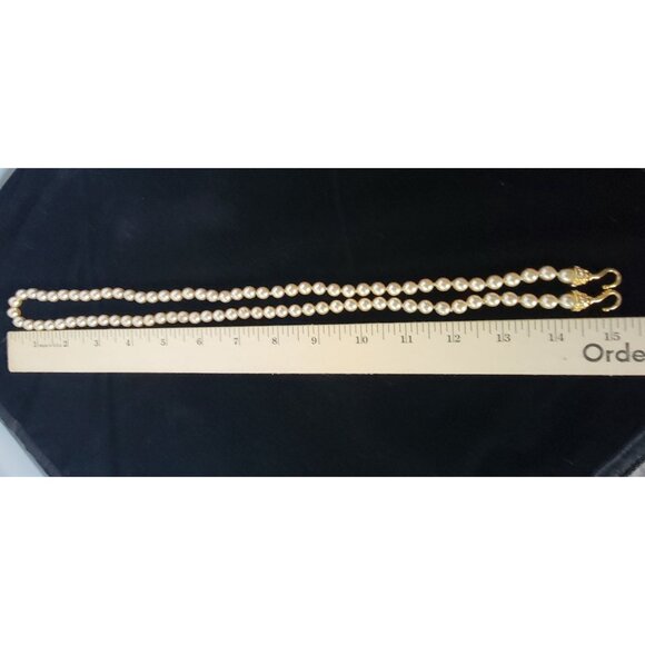 Nolan Miller Gold Faux Pearl Necklace Pave Crystals Lyre Shaped Pendant - Picture 11 of 14